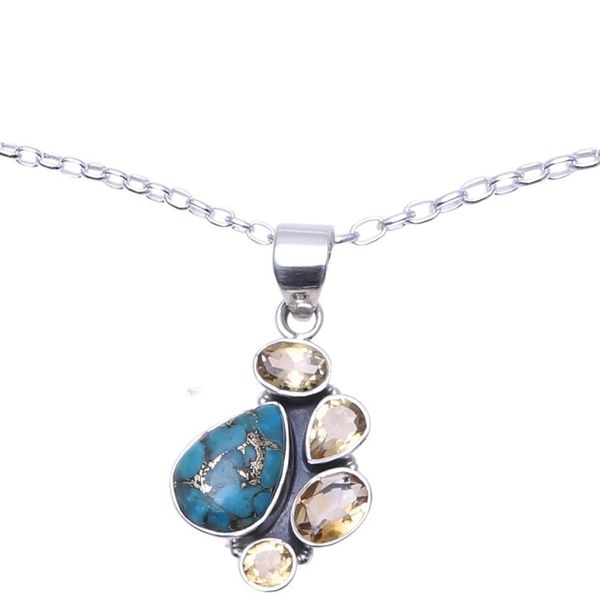 Alternate image for Citrine and Composite Turquoise Pendant Necklace from India Golden Fusion