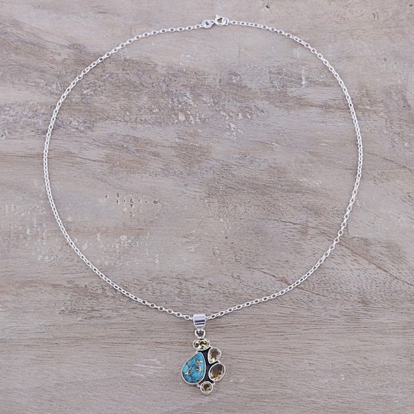 Alternate image for Citrine and Composite Turquoise Pendant Necklace from India Golden Fusion