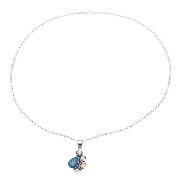 Alternate image for Citrine and Composite Turquoise Pendant Necklace from India Golden Fusion