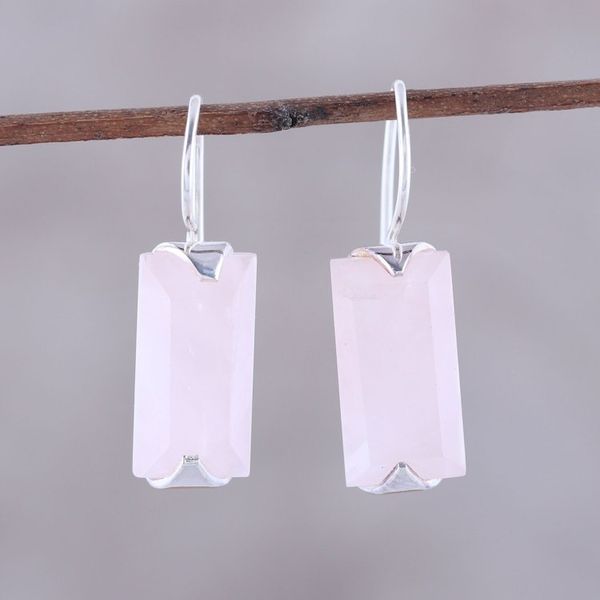 Alternate image for 12-Carat Rose Quartz Drop Earrings from India Beautiful Pink