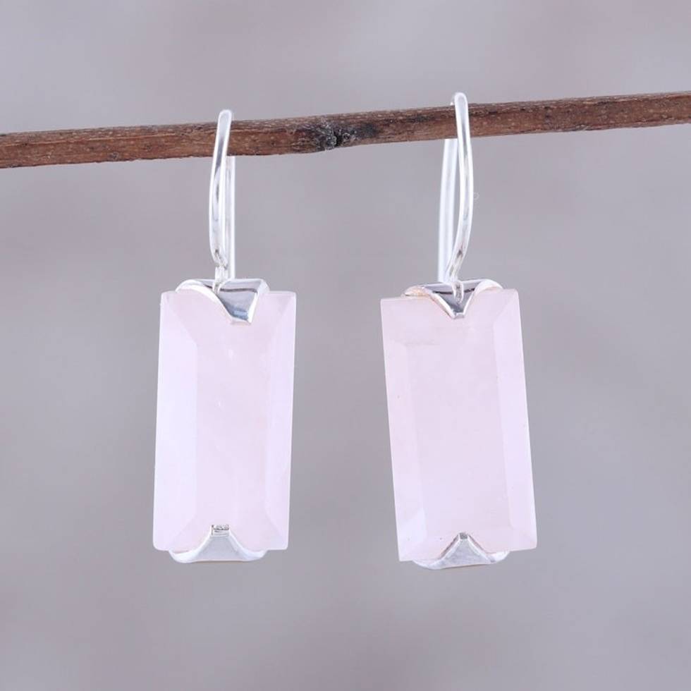 12-Carat Rose Quartz Drop Earrings from India 'Beautiful Pink'