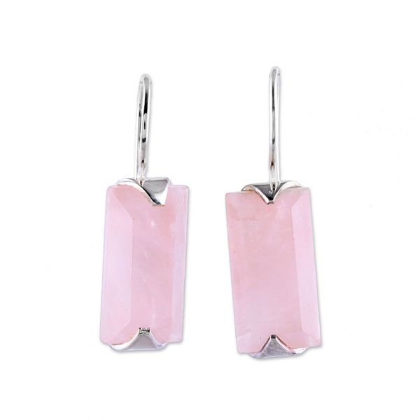 Alternate image for 12-Carat Rose Quartz Drop Earrings from India Beautiful Pink