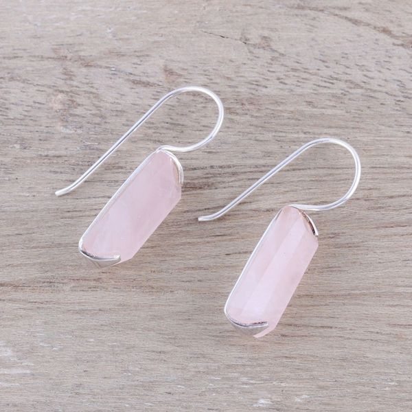 Alternate image for 12-Carat Rose Quartz Drop Earrings from India Beautiful Pink