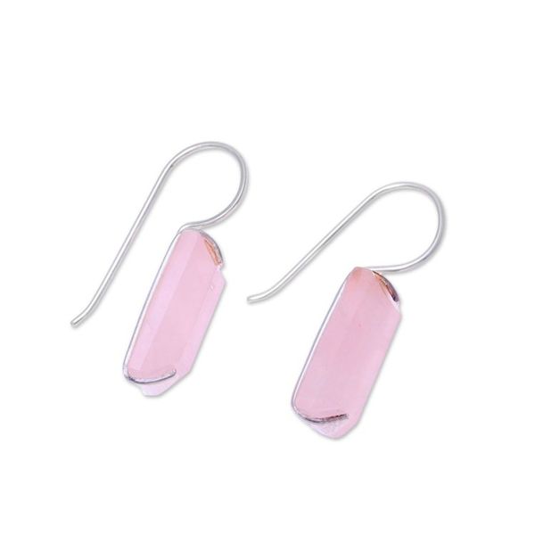 Alternate image for 12-Carat Rose Quartz Drop Earrings from India Beautiful Pink