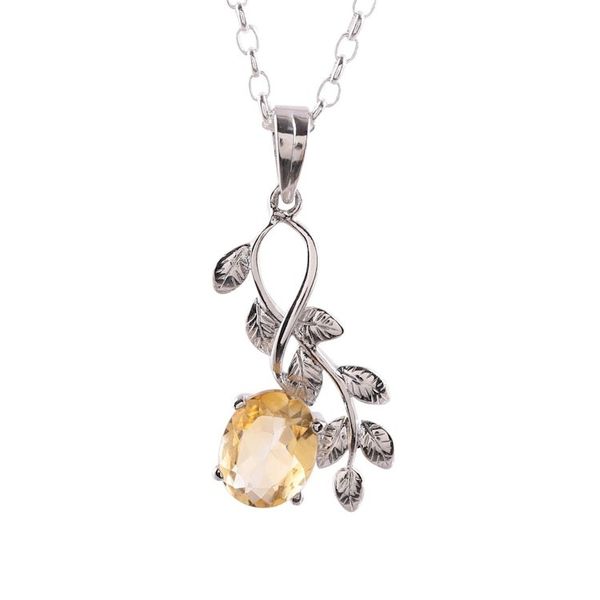 Alternate image for Leafy Rhodium Plated Citrine Pendant Necklace from India Glittering Vines