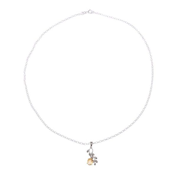 Alternate image for Leafy Rhodium Plated Citrine Pendant Necklace from India Glittering Vines