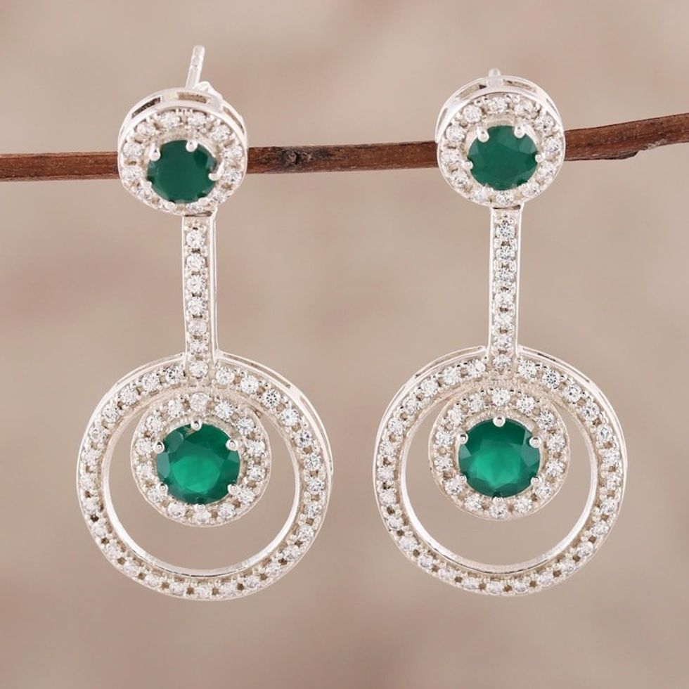 Green Onyx Drop Earrings Crafted in India 'Endless Love'