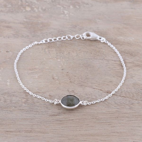Alternate image for Adjustable Labradorite Pendant Bracelet from India Mesmerizing Night