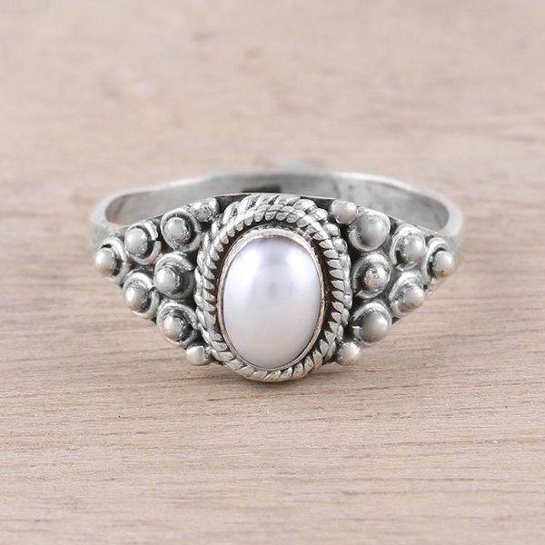 Alternate image for Dot Motif Cultured Pearl Cocktail Ring from India Peaceful Glow