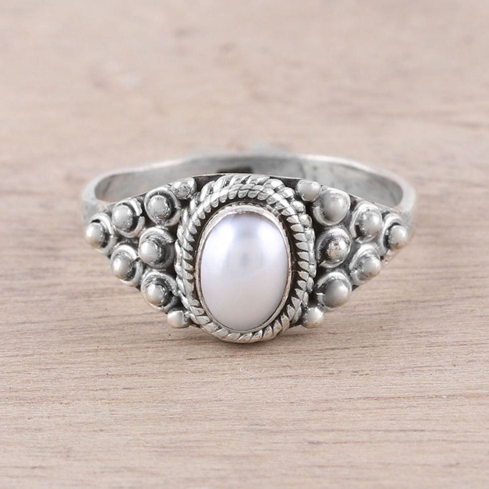 Dot Motif Cultured Pearl Cocktail Ring from India 'Peaceful Glow'