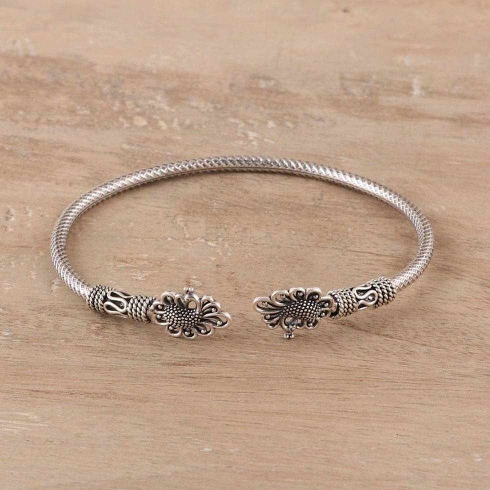Sterling Silver Peacock Cuff Bracelet from India 'Peacock Grace'