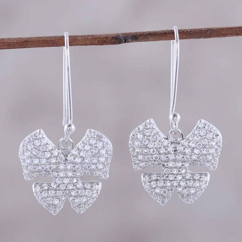 Rhodium Plated Sterling Silver Butterfly Earrings from India 'Glitzy Butterflies'