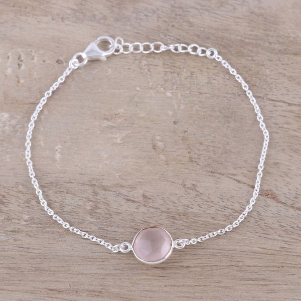Alternate image for Adjustable Rose Quartz Pendant Bracelet from India Pink Night