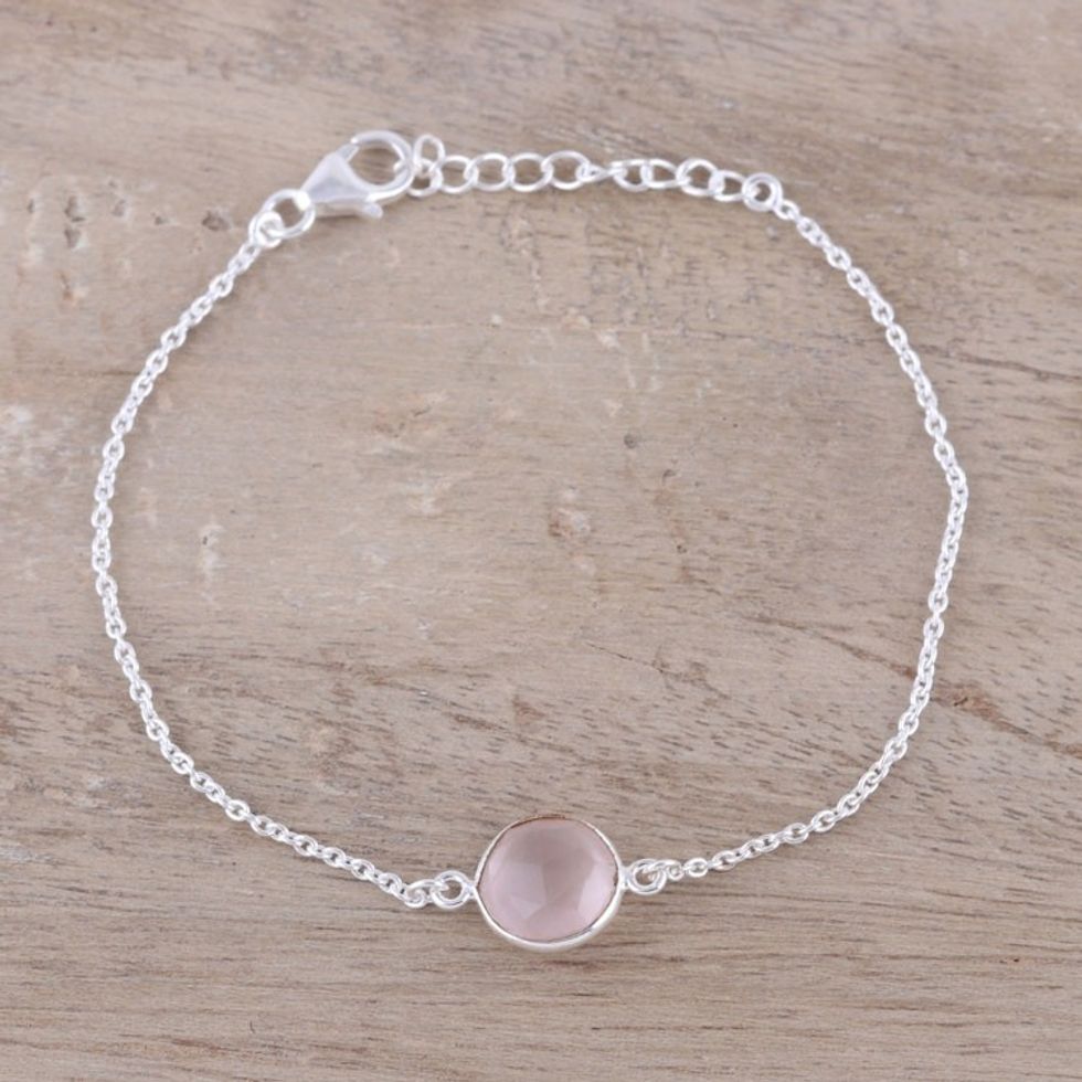 Adjustable Rose Quartz Pendant Bracelet from India 'Pink Night'