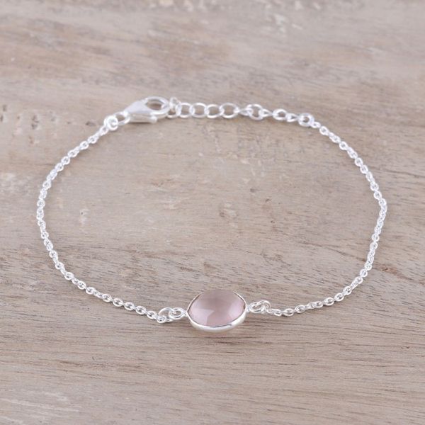 Alternate image for Adjustable Rose Quartz Pendant Bracelet from India Pink Night