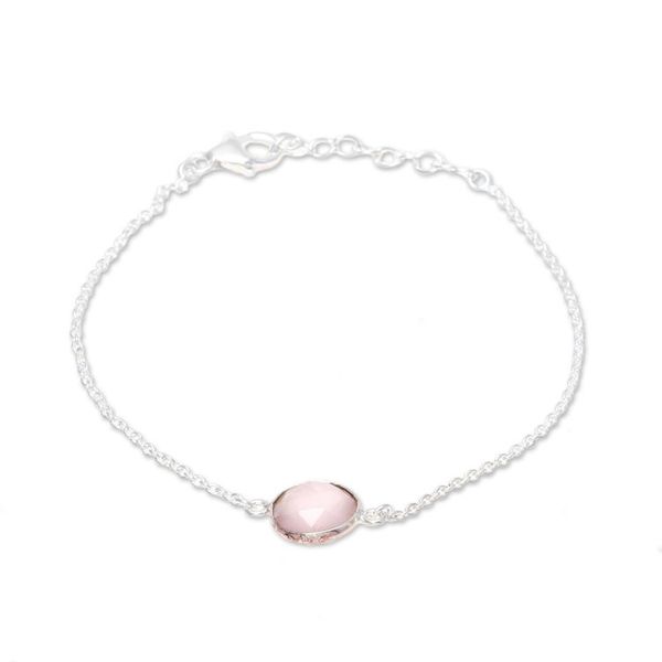 Alternate image for Adjustable Rose Quartz Pendant Bracelet from India Pink Night
