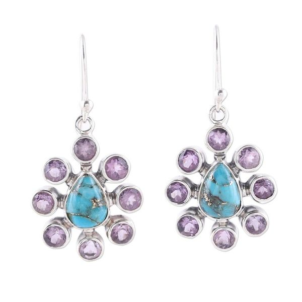 Alternate image for Amethyst Composite Turquoise Sterling Silver Dangle Earrings Peacock Reign