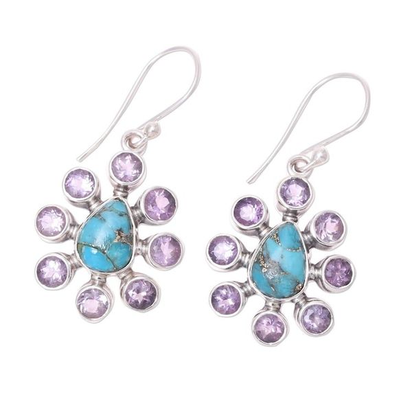Alternate image for Amethyst Composite Turquoise Sterling Silver Dangle Earrings Peacock Reign