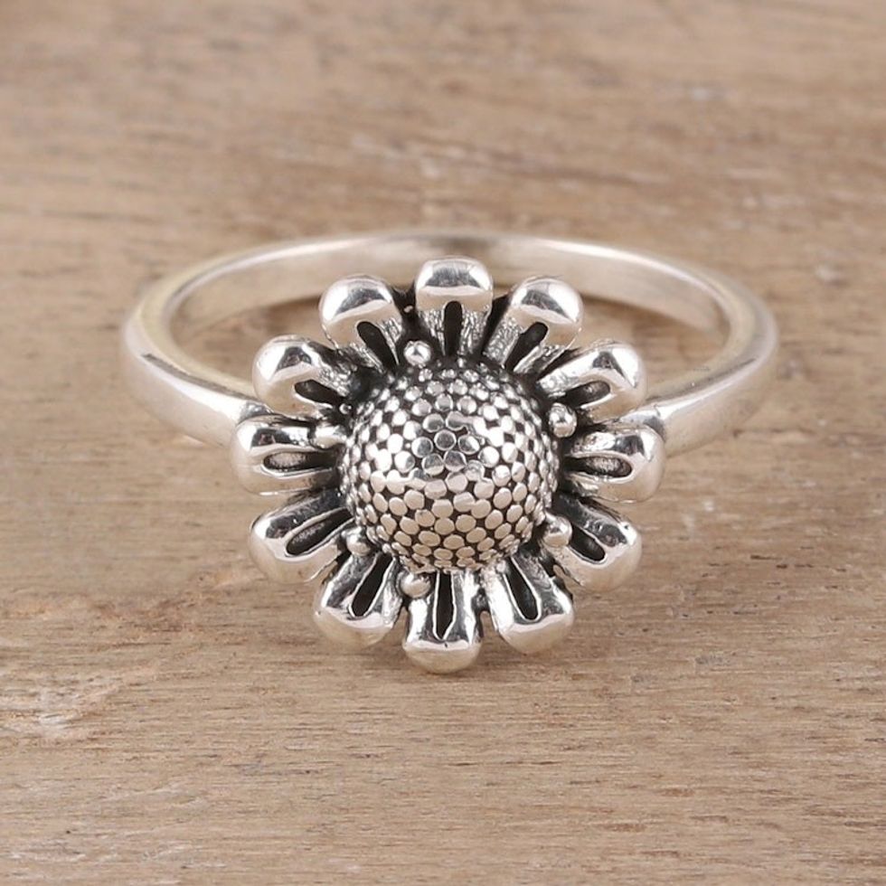 Floral Sterling Silver Cocktail Ring Crafted in India 'Blissful Allure'