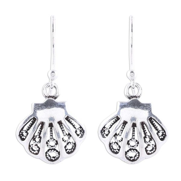 Alternate image for Seashell-Shaped Sterling Silver Dangle Earrings from India Bright Shells