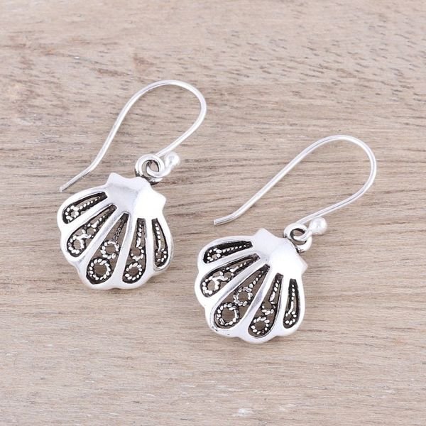 Alternate image for Seashell-Shaped Sterling Silver Dangle Earrings from India Bright Shells