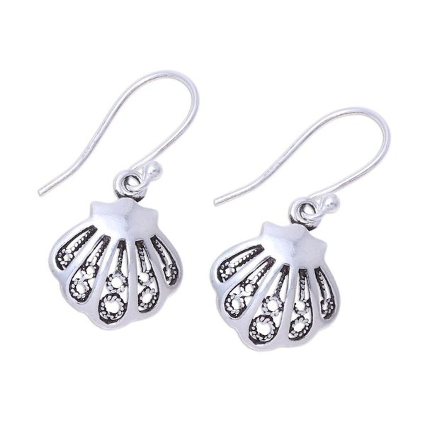 Alternate image for Seashell-Shaped Sterling Silver Dangle Earrings from India Bright Shells