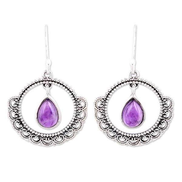 Alternate image for Sterling Silver and Amethyst Round Lace Dangle Earrings Mughal Lace