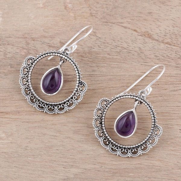 Alternate image for Sterling Silver and Amethyst Round Lace Dangle Earrings Mughal Lace