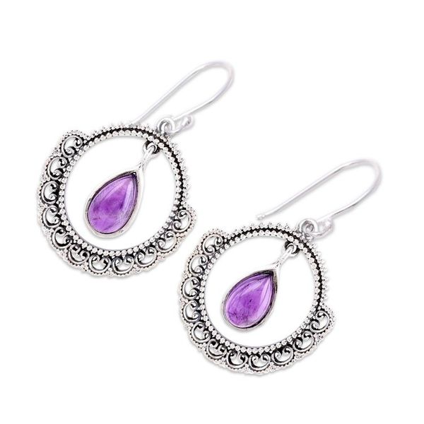 Alternate image for Sterling Silver and Amethyst Round Lace Dangle Earrings Mughal Lace