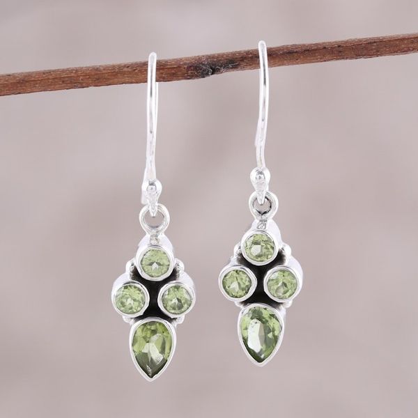 Alternate image for Green Peridot Dangle Earrings Crafted in India Sparkling Forest