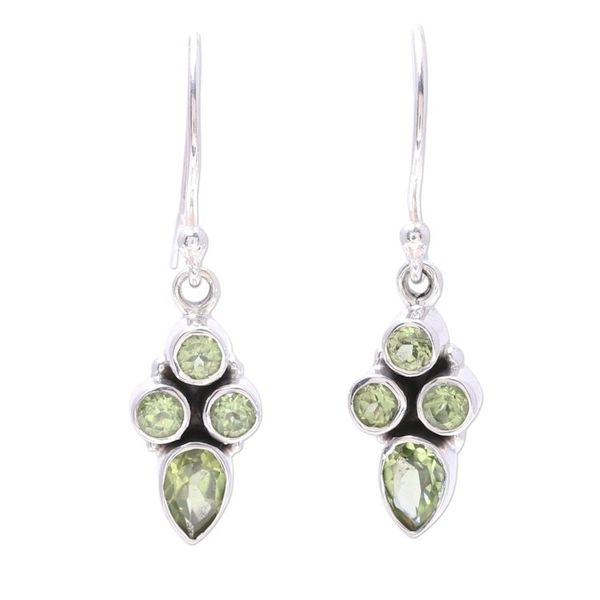 Alternate image for Green Peridot Dangle Earrings Crafted in India Sparkling Forest