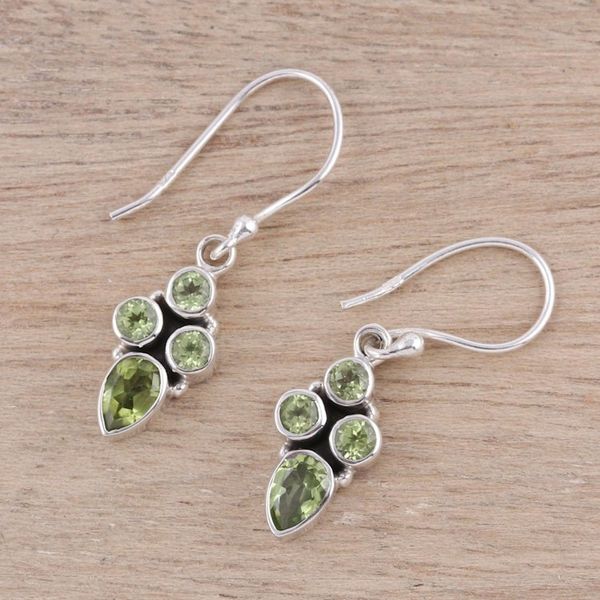 Alternate image for Green Peridot Dangle Earrings Crafted in India Sparkling Forest