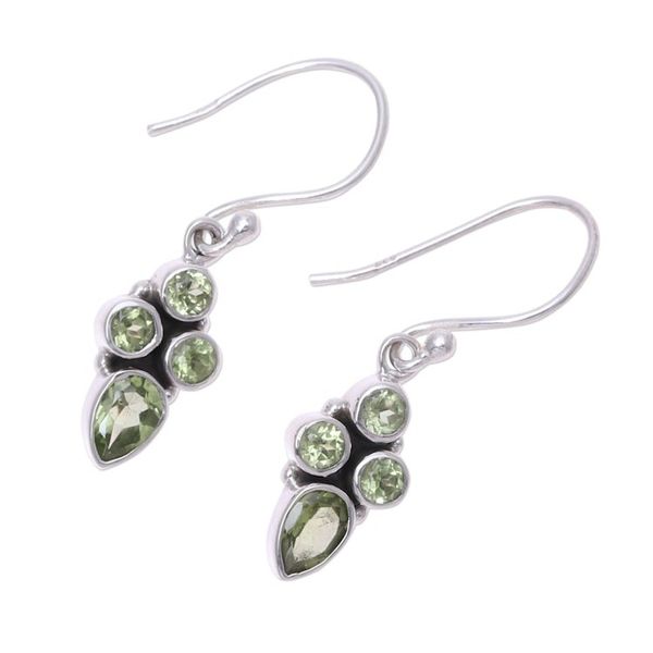 Alternate image for Green Peridot Dangle Earrings Crafted in India Sparkling Forest