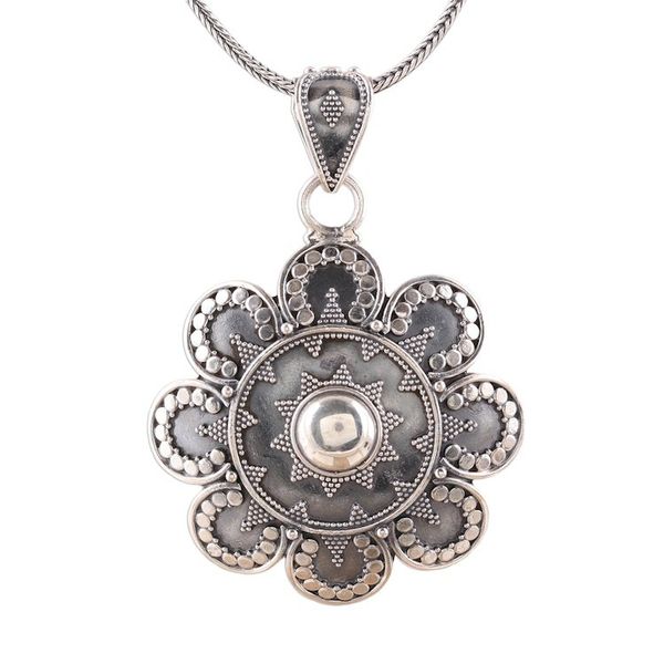 Alternate image for Artisan Crafted Sterling Silver Pendant Necklace from India Artisanal Flower