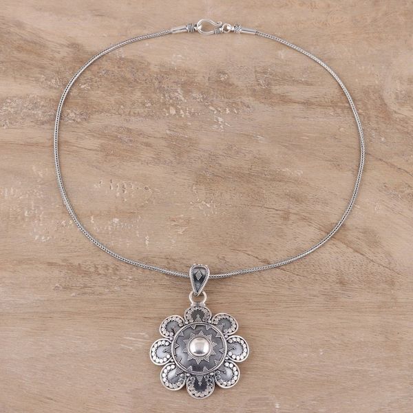 Alternate image for Artisan Crafted Sterling Silver Pendant Necklace from India Artisanal Flower