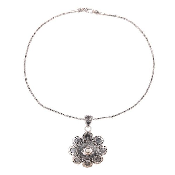 Alternate image for Artisan Crafted Sterling Silver Pendant Necklace from India Artisanal Flower