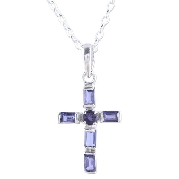 Alternate image for Iolite and Sterling Silver Cross Pendant Necklace from India Kolkata Cross