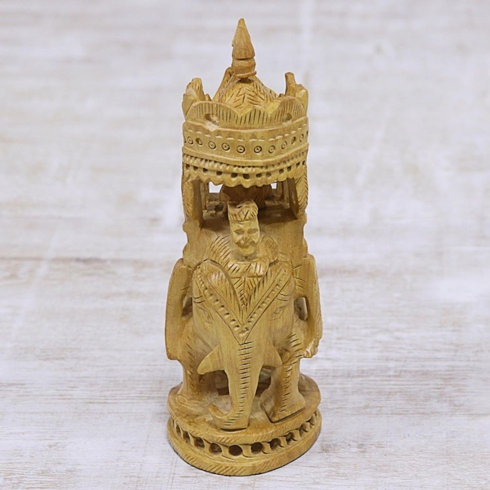 Hand-Carved Kadam Wood Elephant Figurine from India 'Royal Expedition'