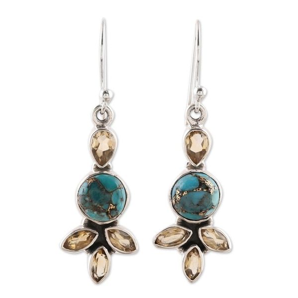 Alternate image for Citrine and Composite Turquoise Dangle Earrings from India Glimmering Glory