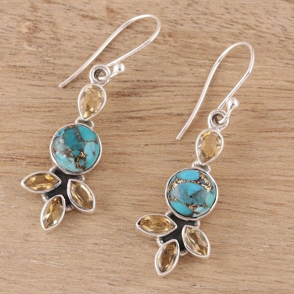 Alternate image for Citrine and Composite Turquoise Dangle Earrings from India Glimmering Glory