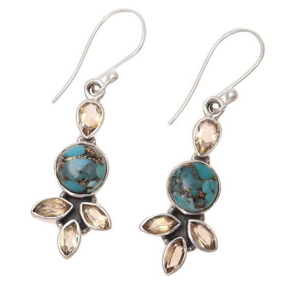Alternate image for Citrine and Composite Turquoise Dangle Earrings from India Glimmering Glory