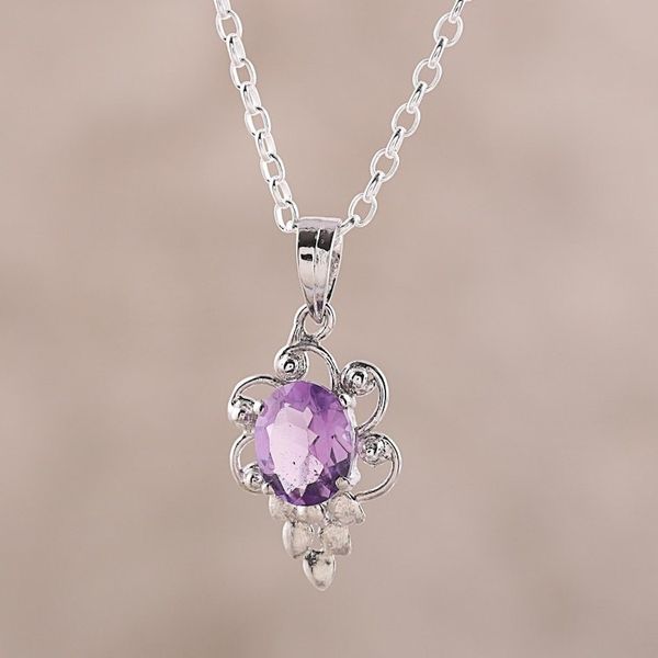 Alternate image for Rhodium Plated Amethyst Pendant Necklace from India Lilac Elegance