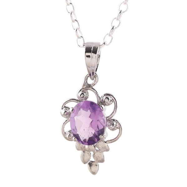 Alternate image for Rhodium Plated Amethyst Pendant Necklace from India Lilac Elegance