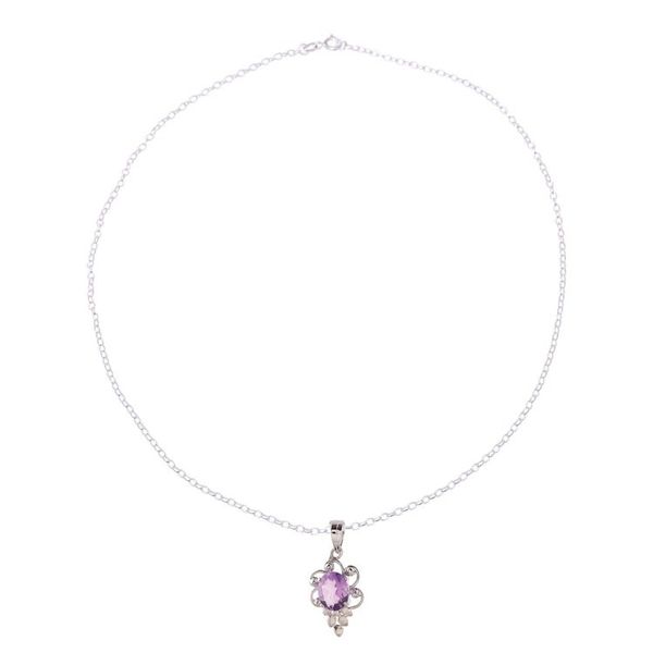 Alternate image for Rhodium Plated Amethyst Pendant Necklace from India Lilac Elegance