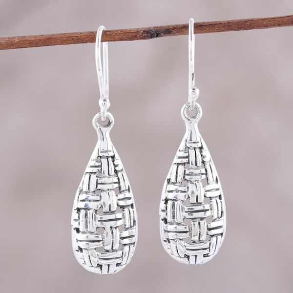 Alternate image for Sterling Silver Basketweave Dangle Earrings from India Woven Dew