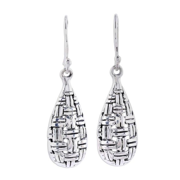 Alternate image for Sterling Silver Basketweave Dangle Earrings from India Woven Dew
