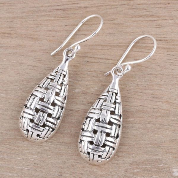 Alternate image for Sterling Silver Basketweave Dangle Earrings from India Woven Dew