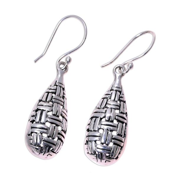 Alternate image for Sterling Silver Basketweave Dangle Earrings from India Woven Dew