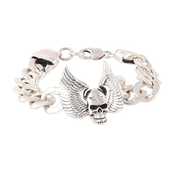 Alternate image for Mens Winged Skull Sterling Silver Pendant Bracelet Flight of the Skull