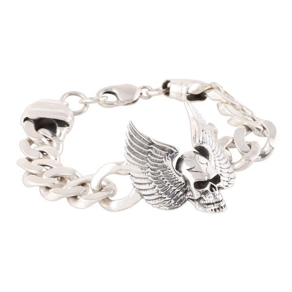 Alternate image for Mens Winged Skull Sterling Silver Pendant Bracelet Flight of the Skull